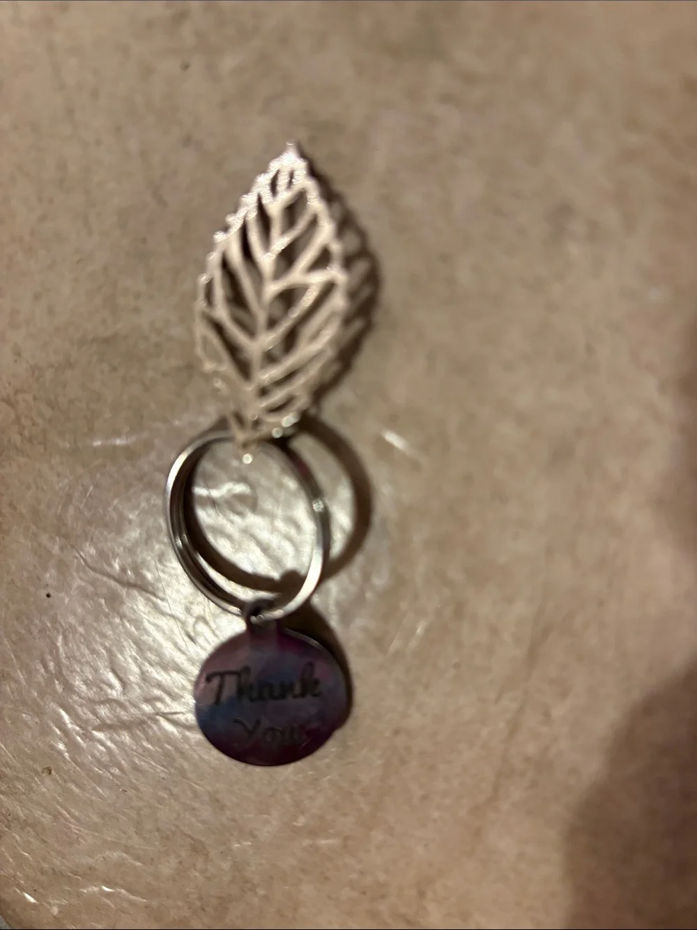 Thank You Leaf Keychain - Silver